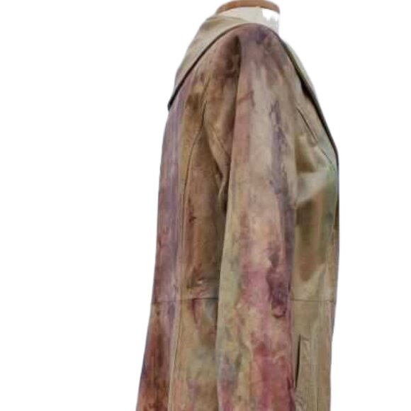 Vintage leather long trench jacket Coat gray beige tan brown 6 8 10 medium camo - Picture 5 of 13